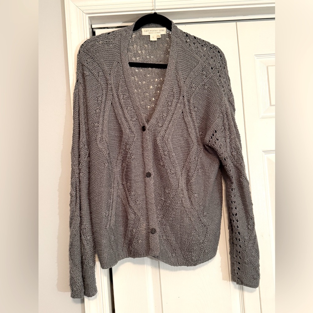 saltwater LUXE Gray Cable Knit Cardigan Sweater